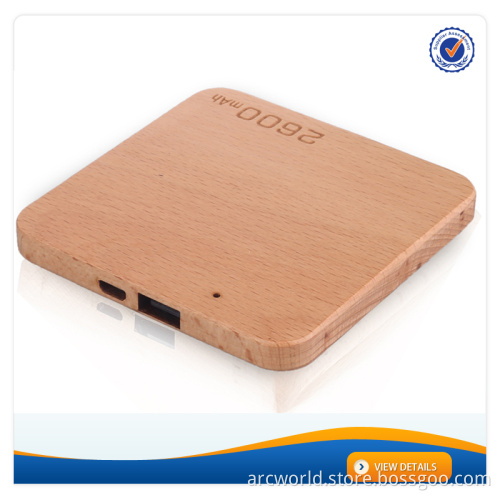 AWC908 2016 Beech Wood Walnut Wood 2600mah Mobile Power Bank 7.8MM Slim Power Bank Wholesale Portable Charger